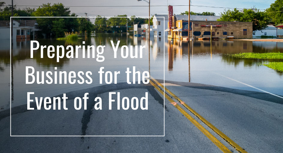 blog image of a city street flooded under water; blog title: Preparing your business for the event of a flood